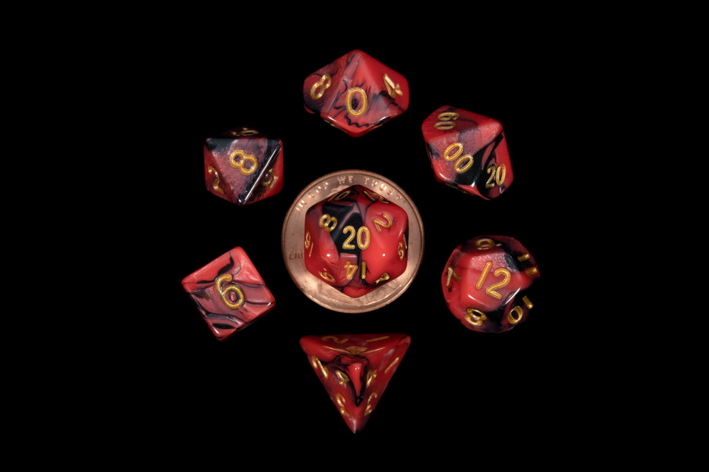 MDG - Mini Polyhedral Dice Set: Red/Black w/Gold