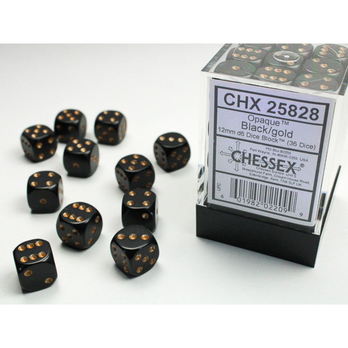 Chessex - Opaque 12mm d6 (36 Dice) Black/Gold