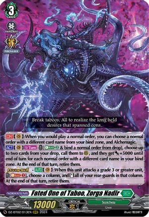 Fated One of Taboo, Zorga Nadir - [DZ-BT02/013] RRR - PRE-ORDER, SHIPS 28/06/2024