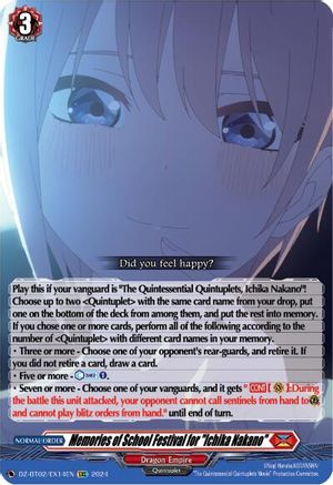 Memories of School Festival for "Ichika Nakano" (EXC) (DZ-BT02/EX14EN) [Illusionless Strife]