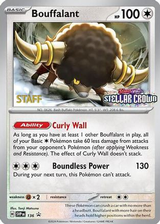 Bouffalant (Prerelease) [Staff] 136/null [SV Scarlet & Violet Promo Cards] (Holofoil)