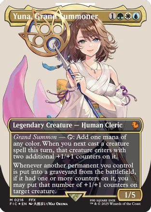 Yuna, Grand Summoner (Borderless) (Surge Foil) [Commander: FINAL FANTASY] Foil Mythic