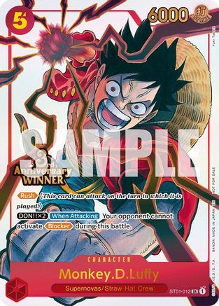 Monkey.D.Luffy - ST01-012 (3rd Anniversary Winner) [One Piece Promotion Cards] Super Rare