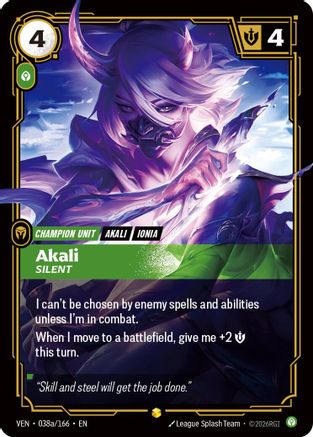 Akali, Silent (Alternate Art) (038a/166) [Vendetta] Foil