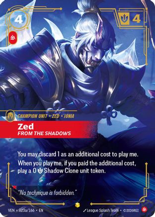 Zed, From the Shadows (Alternate Art) (023a/166) [Vendetta] Foil