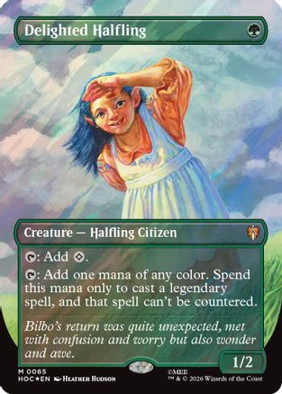 Delighted Halfling (Borderless) (Surge Foil) (HOC-065) - The Hobbit Foil