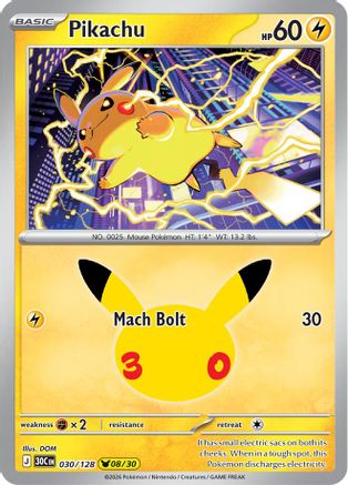 Pikachu 030/128 [ME 30th Celebration] (Holofoil)