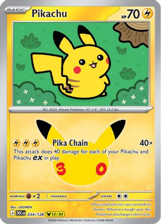 Pikachu 034/128 [ME 30th Celebration] (Holofoil)