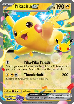 Pikachu ex 053/128 [ME 30th Celebration] (Holofoil)