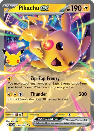 Pikachu ex 054/128 [ME 30th Celebration] (Holofoil)