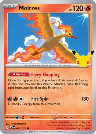Moltres 011/128 [ME 30th Celebration] (Holofoil)