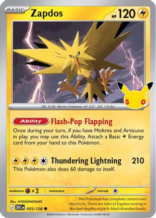 Zapdos 055/128 [ME 30th Celebration] (Holofoil)