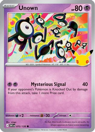 Unown 072/128 [ME 30th Celebration] (Holofoil)
