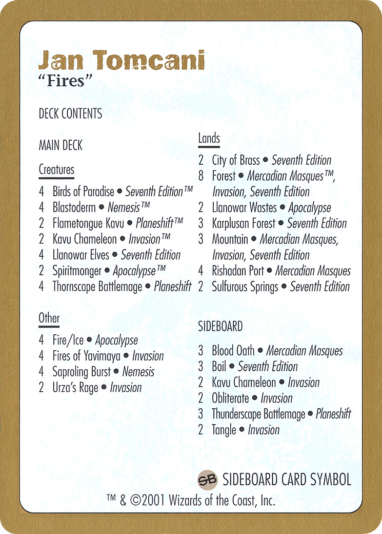 Jan Tomcani Decklist [World Championship Decks 2001]