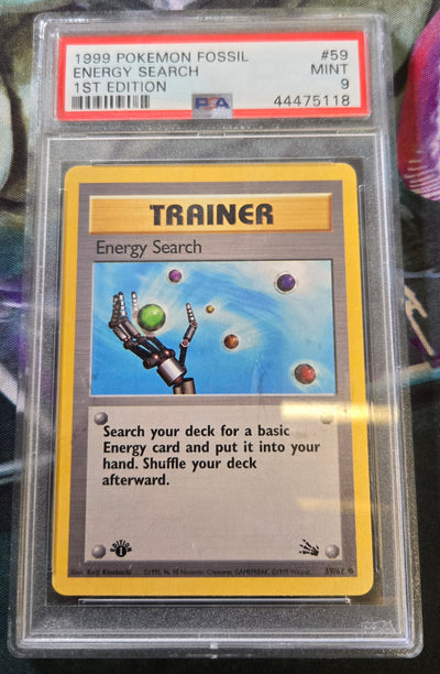 Energy Search (59/62) [1999 Pokémon Fossil 1st Edition] (PSA Graded 9)