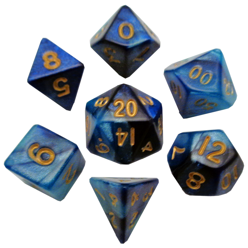 MDG - Mini Polyhedral Dice Set: Blue/Light Blue w/Gold