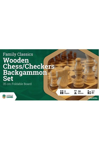 Let's Play Games Family Classics: Wooden Chess/Checkers/Backgammon Set (35cm)